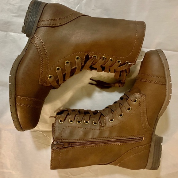 Women's Brown Lace Up Side Zipper Boot Cognac New - Picture 12 of 12